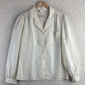 Vintage Ship'n Shore Womens Cream Covertible Collar Button-Up Blouse Size 10
